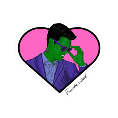 Frankenstud Heart Sticker — Retro Green Monster Kiss-Cut Vinyl