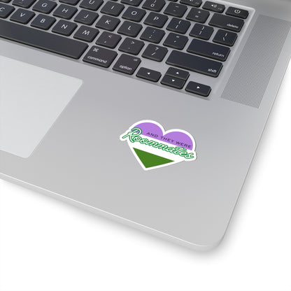 Queer "And They Were Roommates" Heart Sticker — Pride Decorative Kiss-Cut Sticker