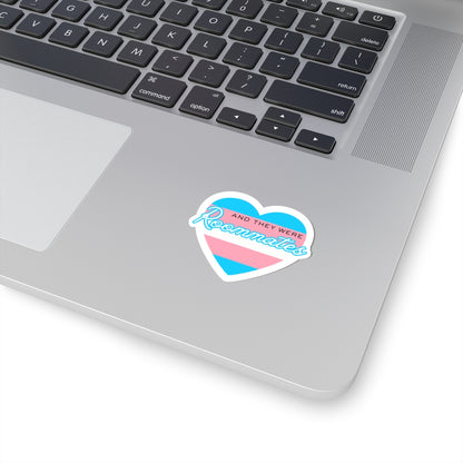 Transgender "And They Were Roommates" Heart Sticker — Pride Decorative Kiss-Cut Sticker