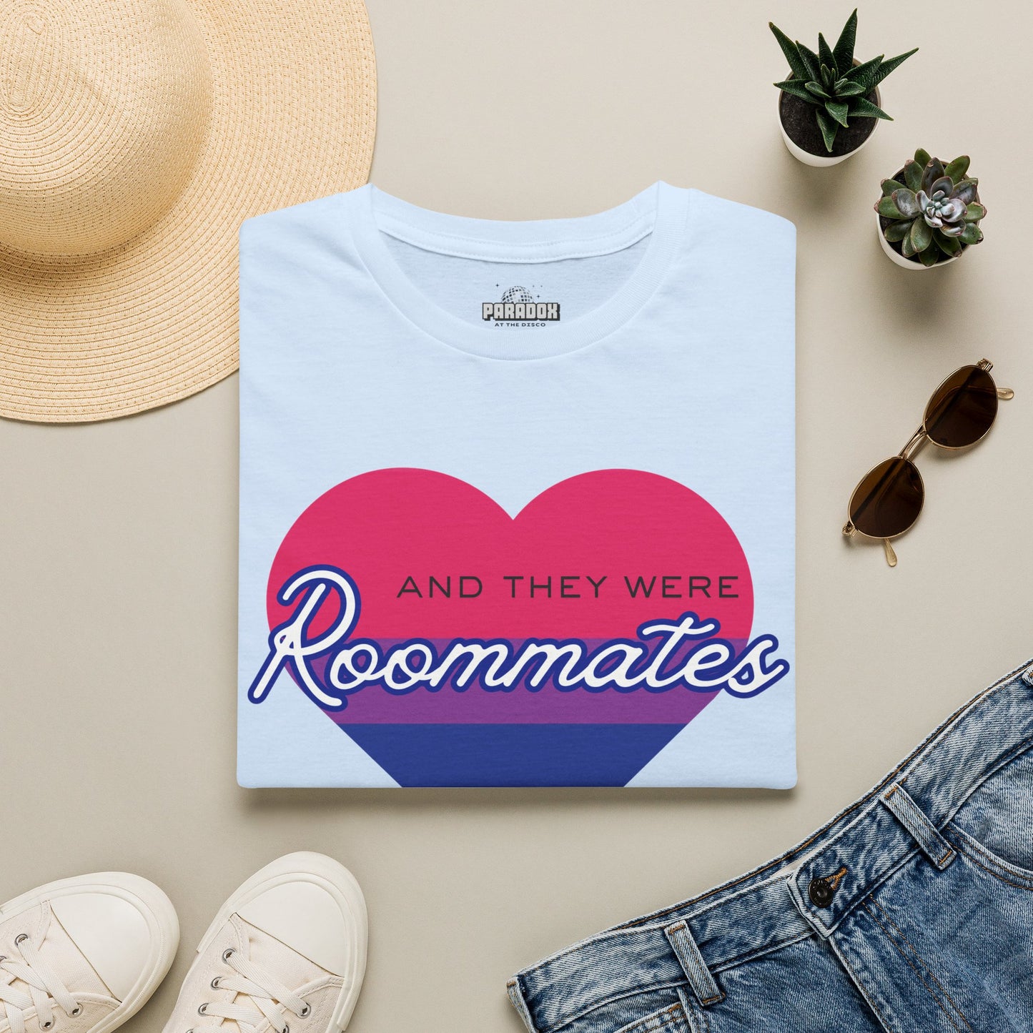 Bisexual "And They Were Roommates" LGBTQ+ Pride Heart Tee