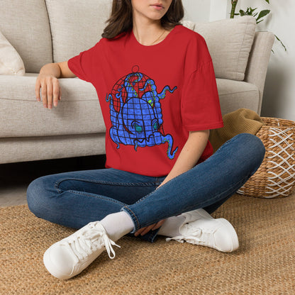 Octopus in Cage T-Shirt — Blue Nautical Sea Creature Graphic Tee
