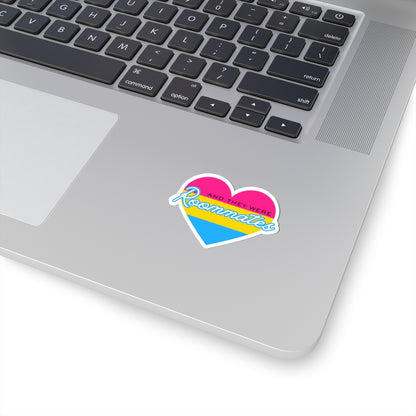 Pansexual "And They Were Roommates" Heart Sticker — Pride Decorative Kiss-Cut Sticker