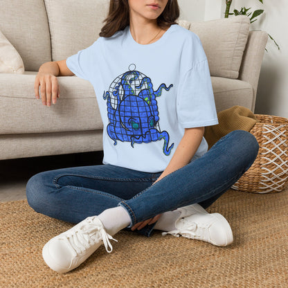 Octopus in Cage T-Shirt — Blue Nautical Sea Creature Graphic Tee