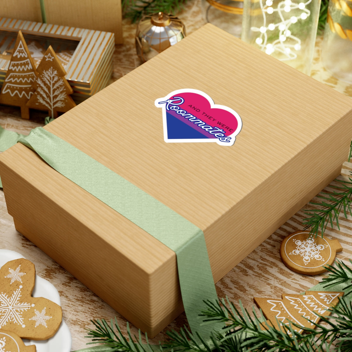 Bisexual And They Were Roommates Heart Sticker — Pride Decorative Kiss-Cut Sticker