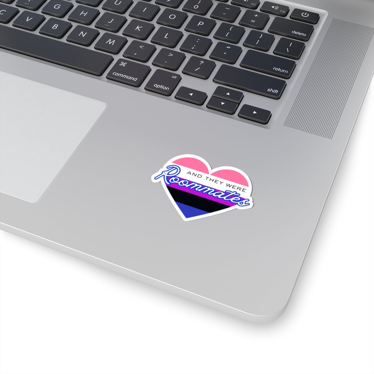 Genderfluid "And They Were Roommates" Heart Sticker — Pride Decorative Kiss-Cut Sticker