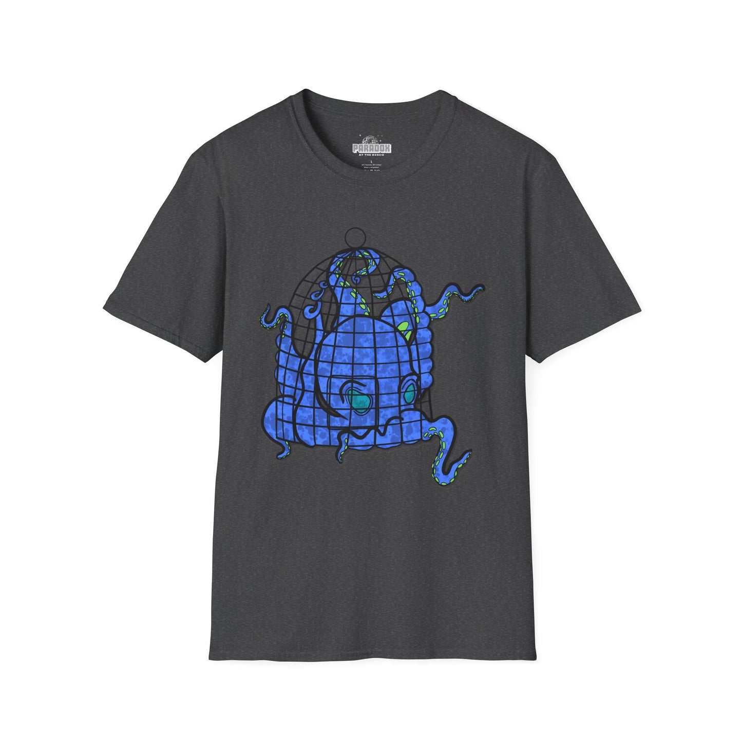 Octopus in Cage T-Shirt — Blue Nautical Sea Creature Graphic Tee