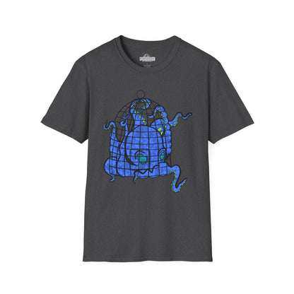 Octopus in Cage T-Shirt — Blue Nautical Sea Creature Graphic Tee