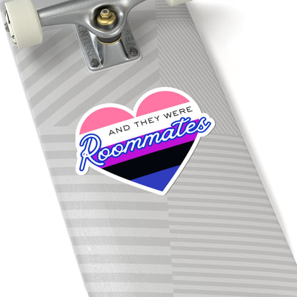 Genderfluid "And They Were Roommates" Heart Sticker — Pride Decorative Kiss-Cut Sticker