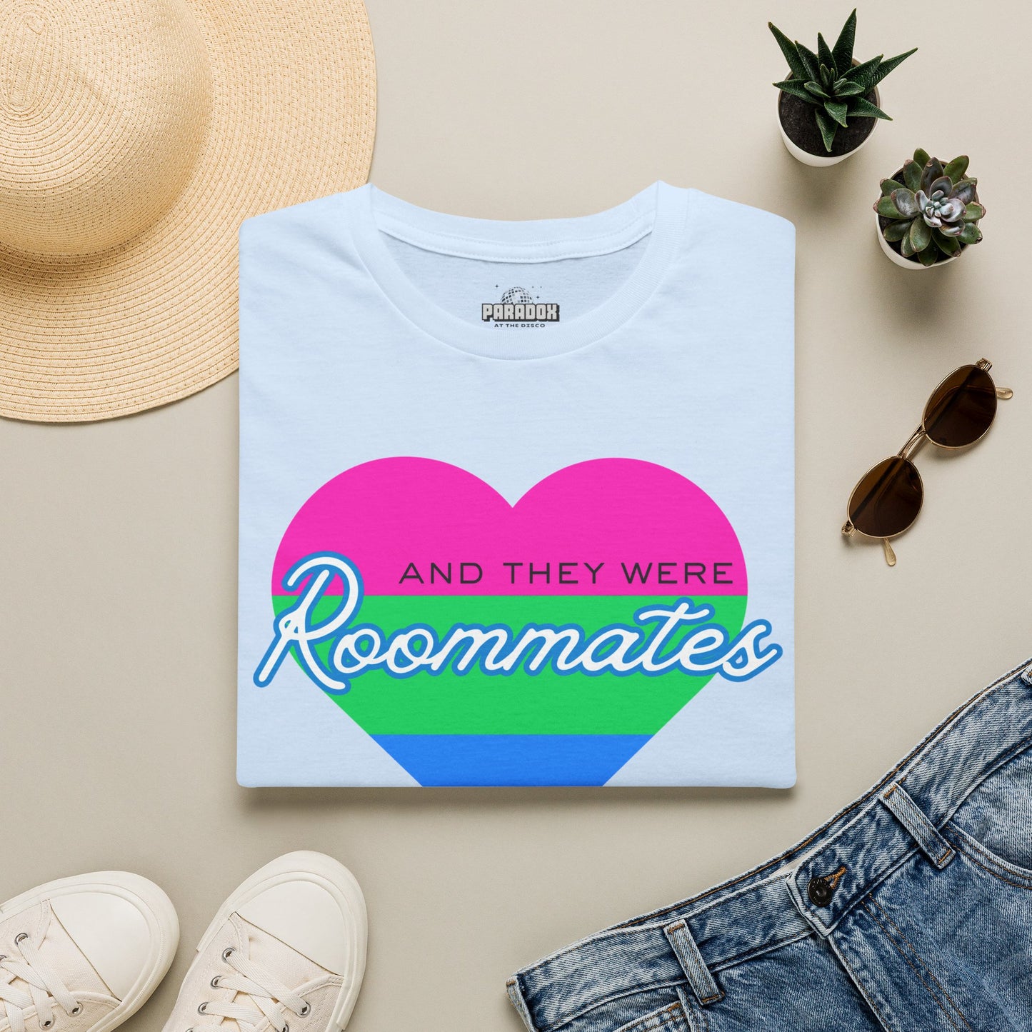 Polyamory "And They Were Roommates" Pride Heart Graphic Tee