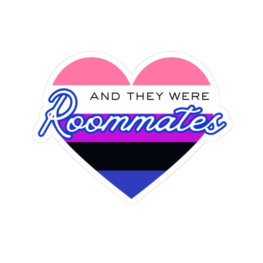 Genderfluid "And They Were Roommates" Heart Sticker — Pride Decorative Kiss-Cut Sticker