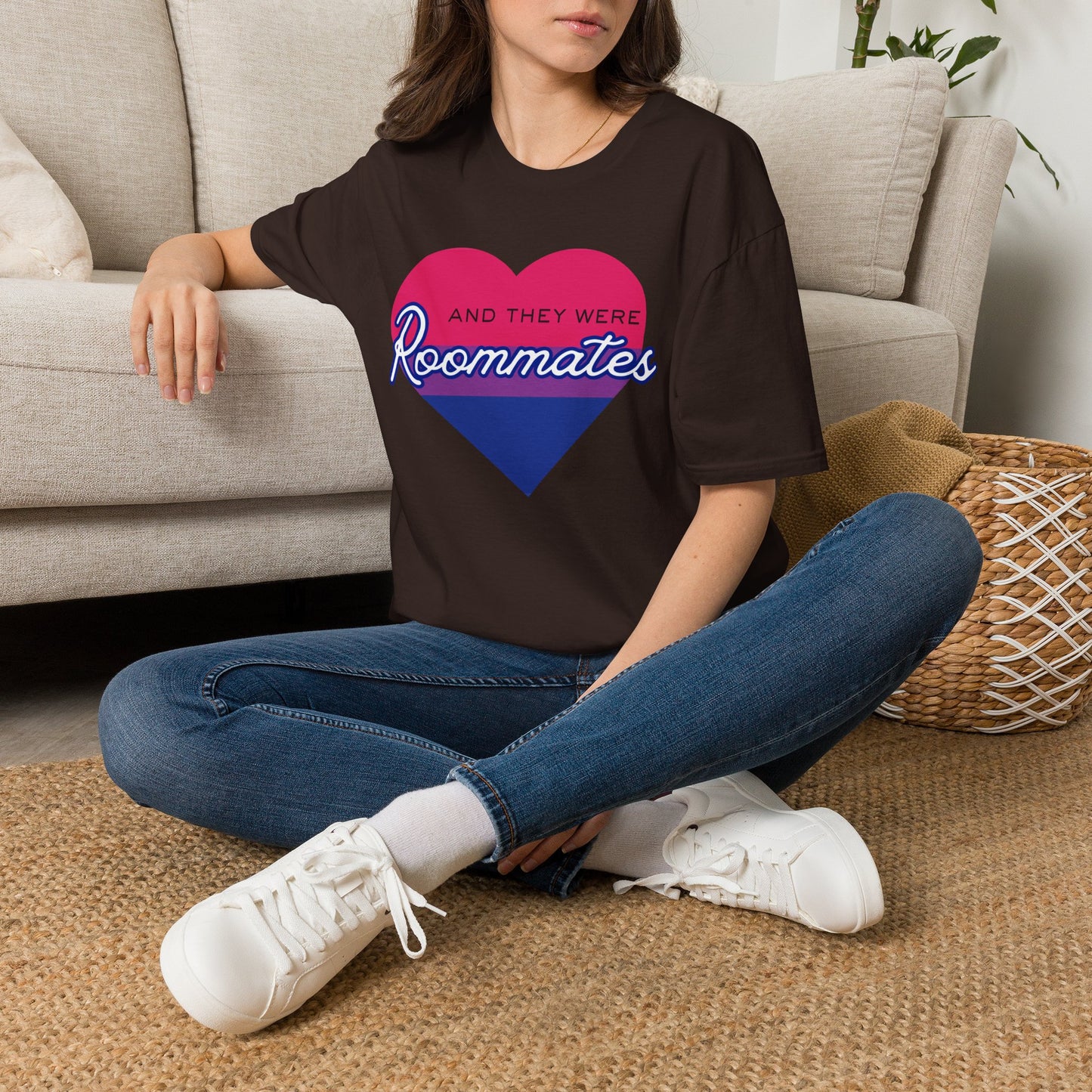 Bisexual "And They Were Roommates" LGBTQ+ Pride Heart Tee