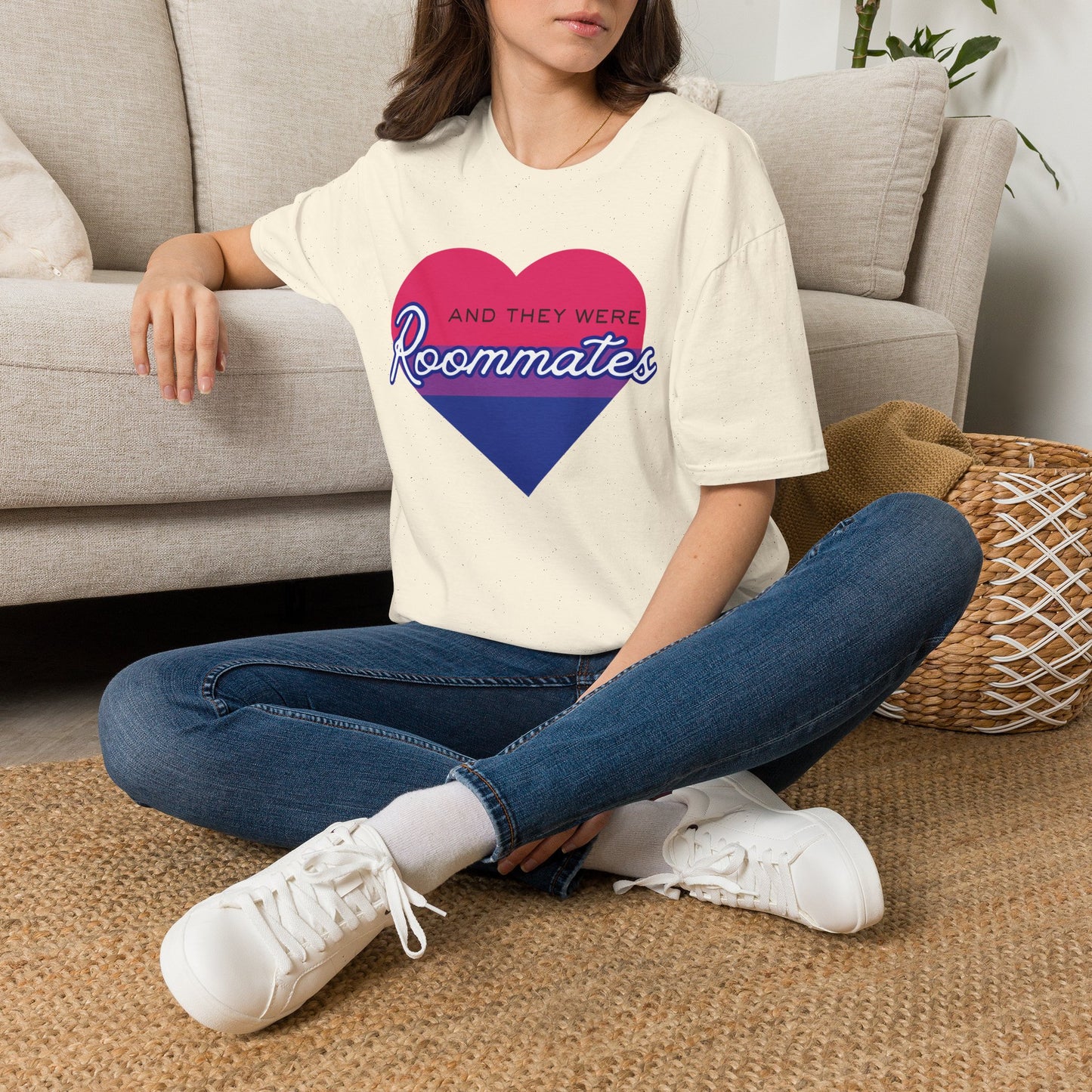 Bisexual "And They Were Roommates" LGBTQ+ Pride Heart Tee