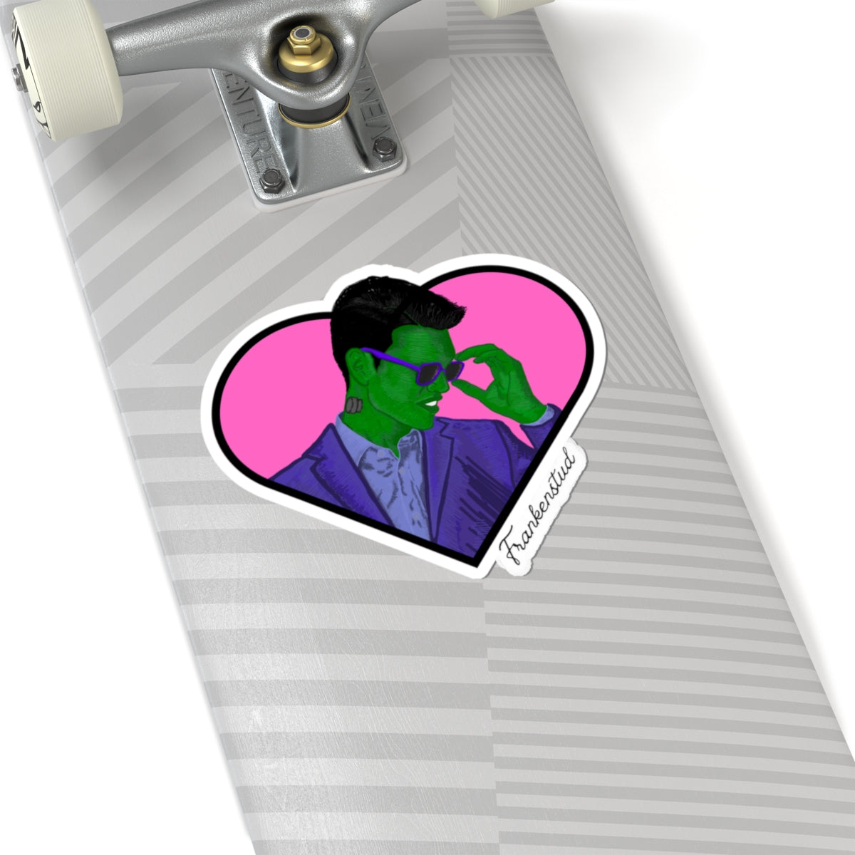 Frankenstud Heart Sticker — Retro Green Monster Kiss-Cut Vinyl