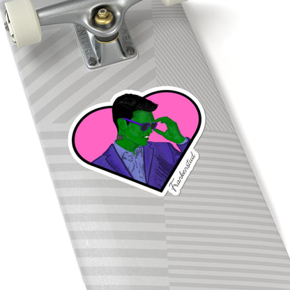 Frankenstud Heart Sticker — Retro Green Monster Kiss-Cut Vinyl