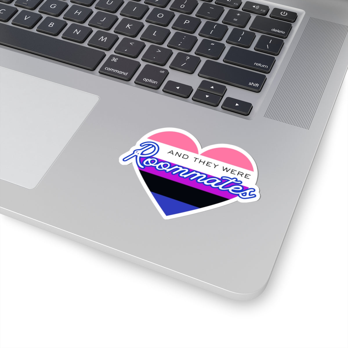 Genderfluid "And They Were Roommates" Heart Sticker — Pride Decorative Kiss-Cut Sticker