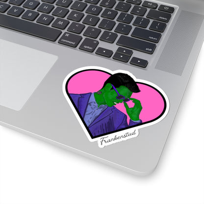 Frankenstud Heart Sticker — Retro Green Monster Kiss-Cut Vinyl
