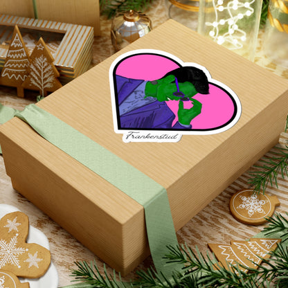 Frankenstud Heart Sticker — Retro Green Monster Kiss-Cut Vinyl