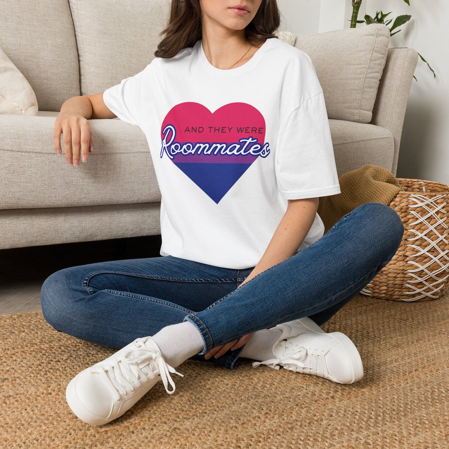 Bisexual "And They Were Roommates" LGBTQ+ Pride Heart Tee