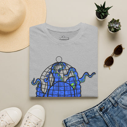 Octopus in Cage T-Shirt — Blue Nautical Sea Creature Graphic Tee