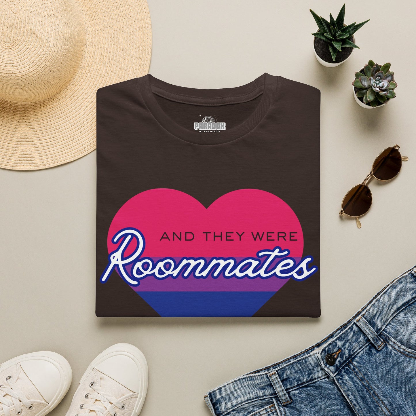 Bisexual "And They Were Roommates" LGBTQ+ Pride Heart Tee