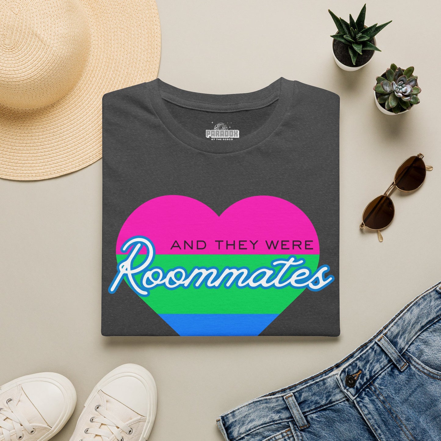 Polyamory "And They Were Roommates" Pride Heart Graphic Tee