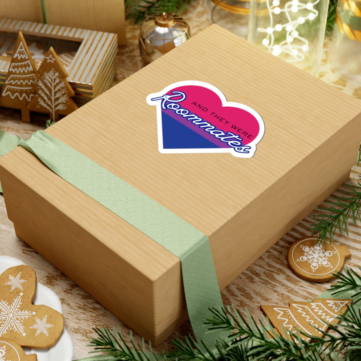 Bisexual And They Were Roommates Heart Sticker — Pride Decorative Kiss-Cut Sticker