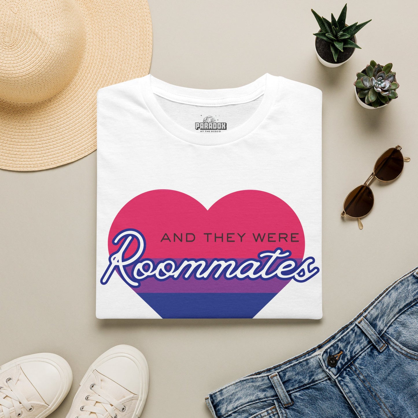 Bisexual "And They Were Roommates" LGBTQ+ Pride Heart Tee