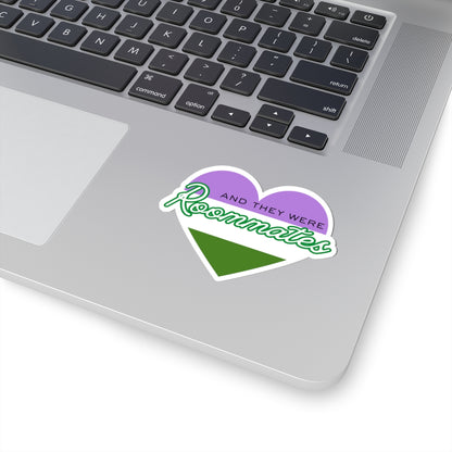 Queer "And They Were Roommates" Heart Sticker — Pride Decorative Kiss-Cut Sticker