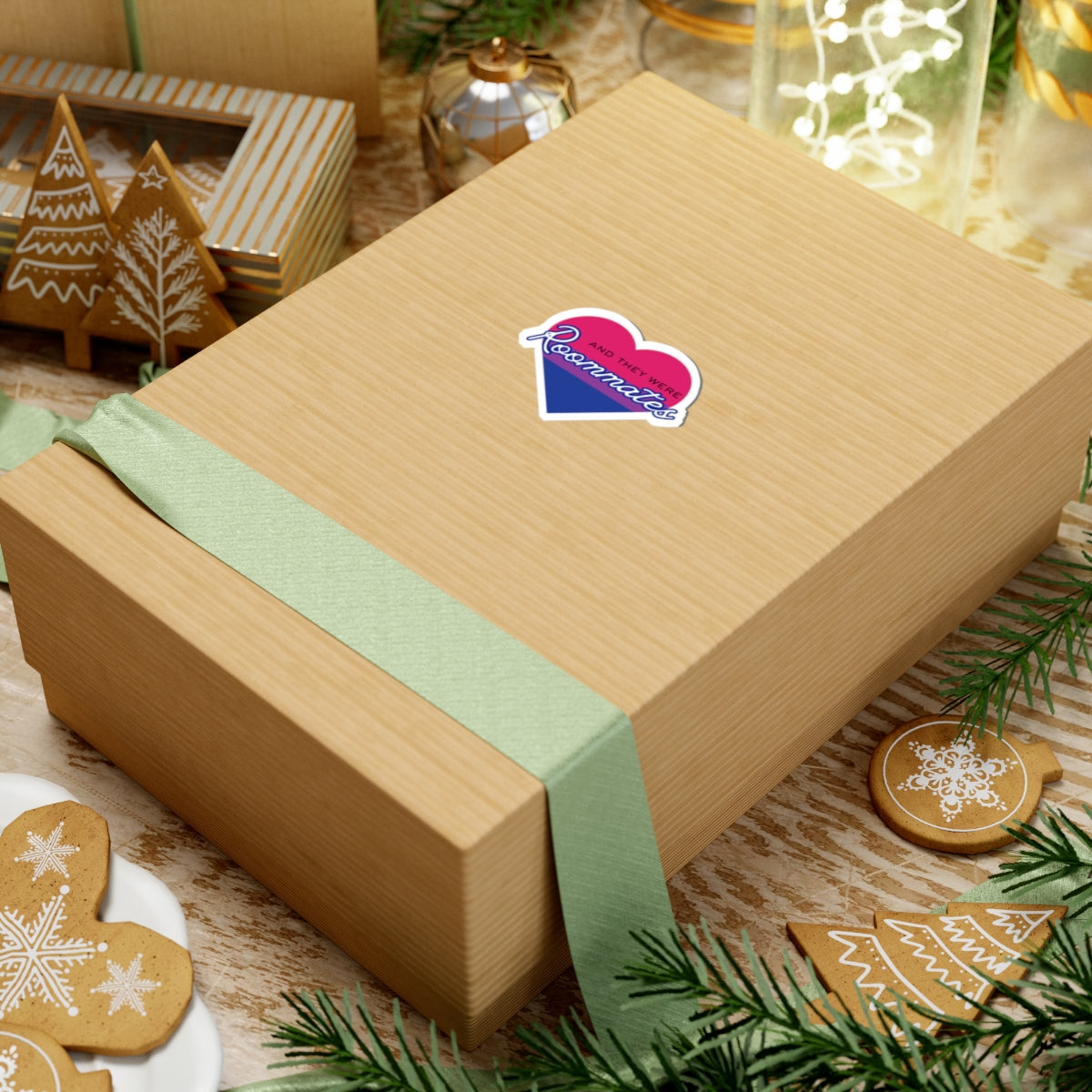 Bisexual And They Were Roommates Heart Sticker — Pride Decorative Kiss-Cut Sticker