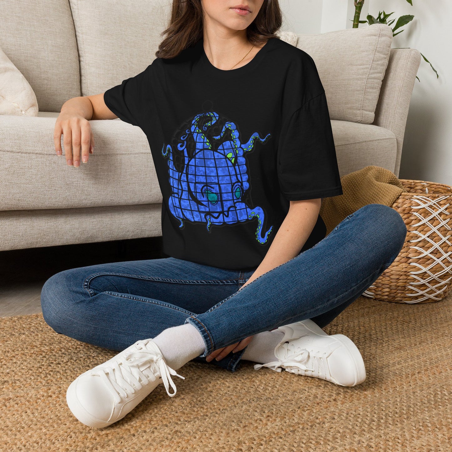 Octopus in Cage T-Shirt — Blue Nautical Sea Creature Graphic Tee