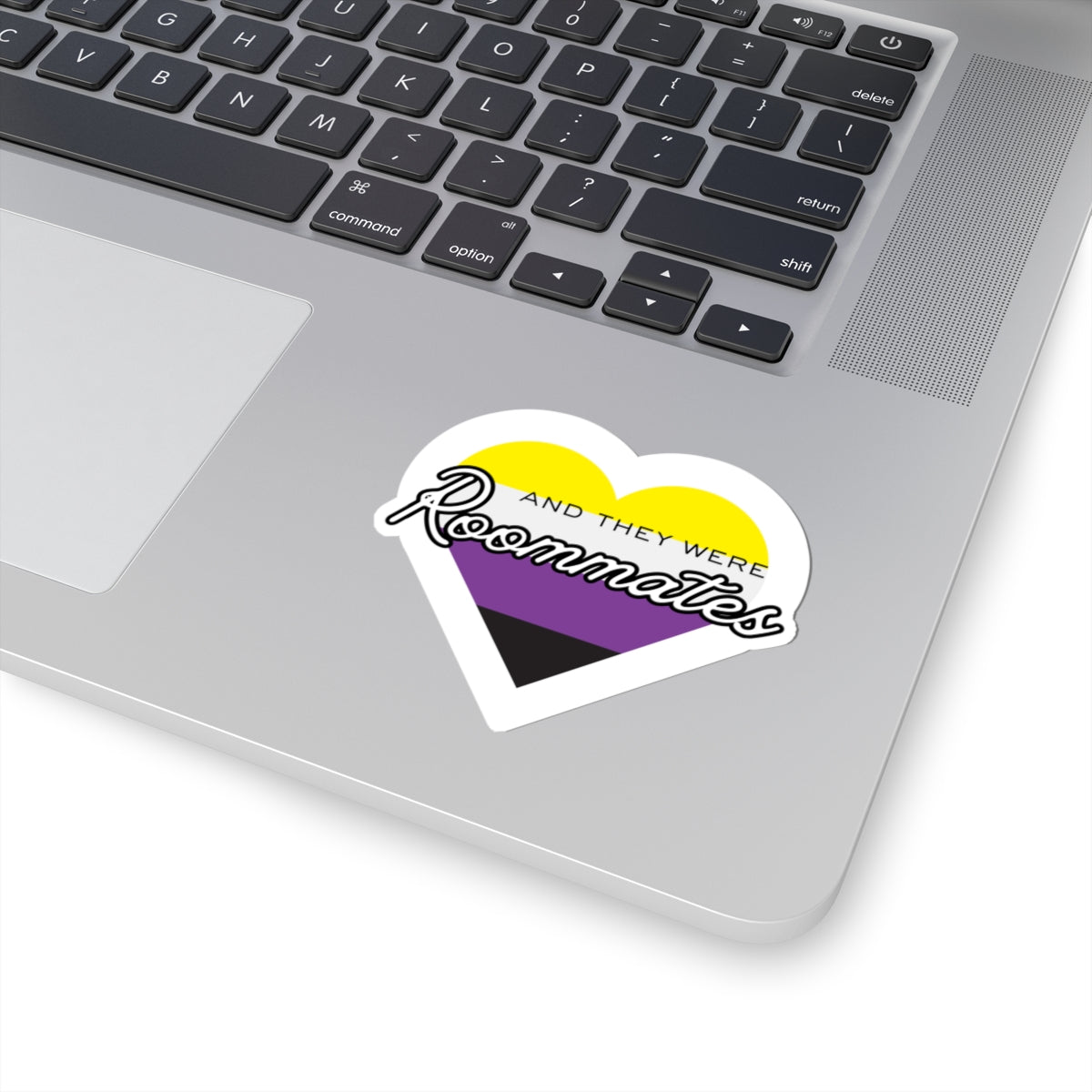 Nonbinary "And They Were Roommates" Heart Sticker — Pride Decorative Kiss-Cut Sticker