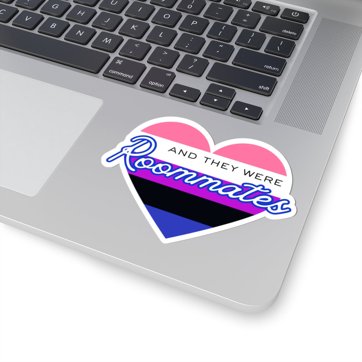 Genderfluid "And They Were Roommates" Heart Sticker — Pride Decorative Kiss-Cut Sticker