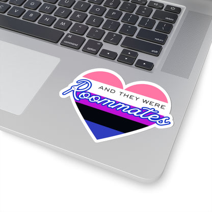 Genderfluid "And They Were Roommates" Heart Sticker — Pride Decorative Kiss-Cut Sticker