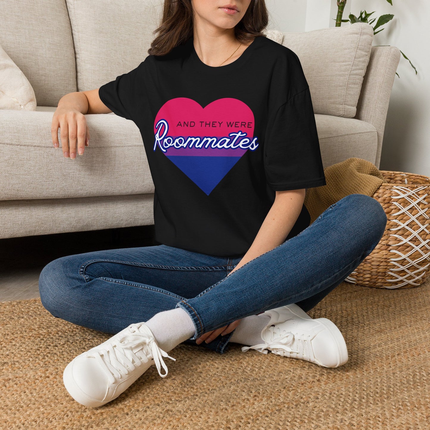 Bisexual "And They Were Roommates" LGBTQ+ Pride Heart Tee