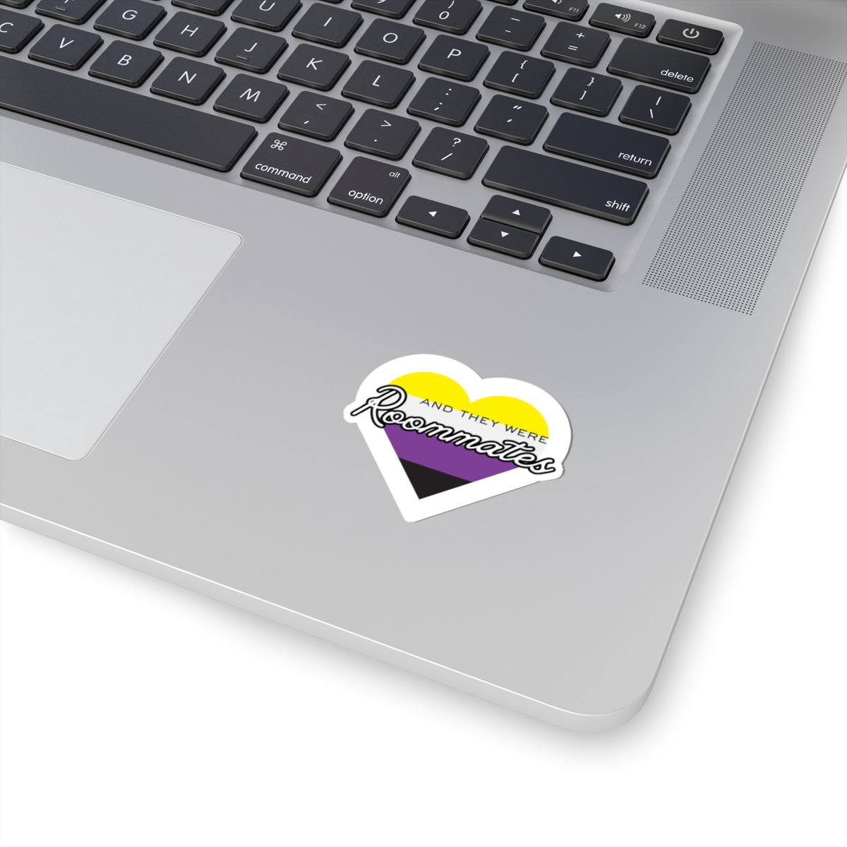 Nonbinary "And They Were Roommates" Heart Sticker — Pride Decorative Kiss-Cut Sticker