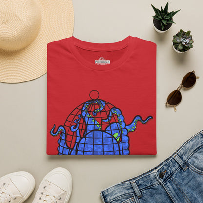 Octopus in Cage T-Shirt — Blue Nautical Sea Creature Graphic Tee